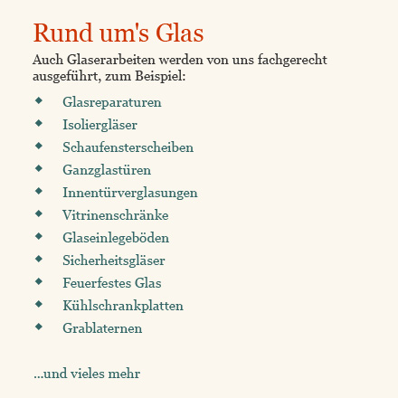 Glaserarbeiten - Rund um's Glas